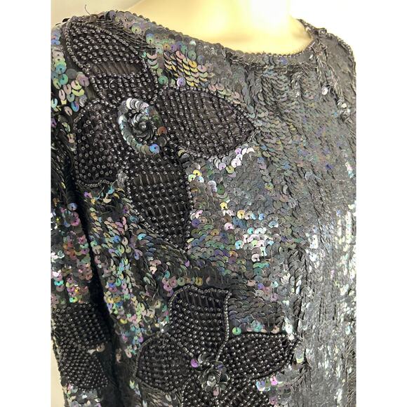 Vintage 100% silk sequin women’s Sheath Gown Dress. No brand. Size M/L - Picture 2 of 9